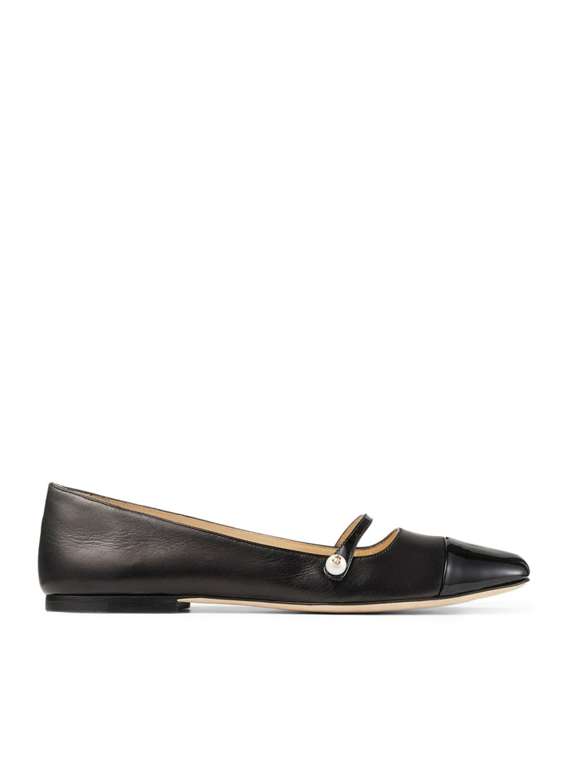 Flat shoes in nappa and black patent leather