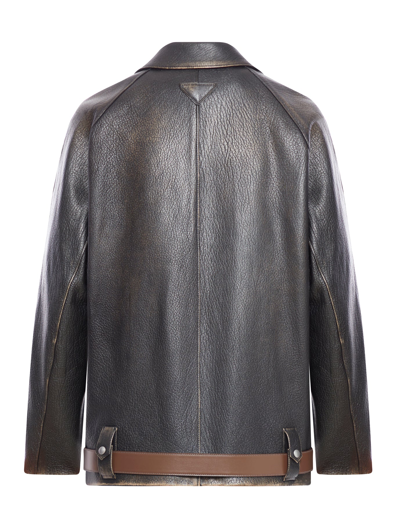 Leather blouson with belt