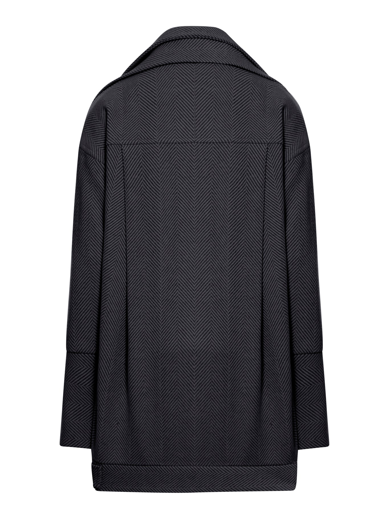 asymmetric coat in herringbone fabric