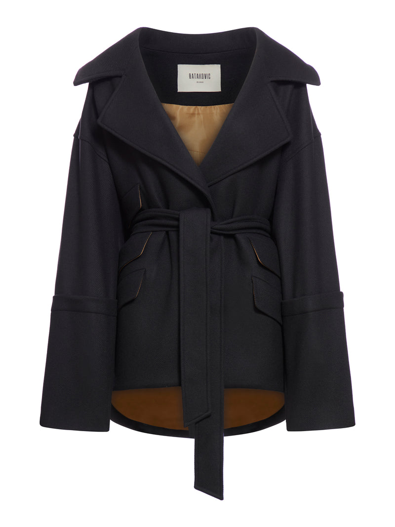 asymmetrical coat with belt