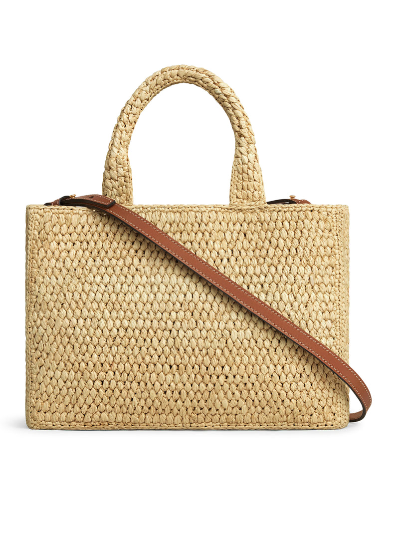 SMALL CABAS THAIS BAG IN RAFFIA AND CALF LEATHER LEATHER