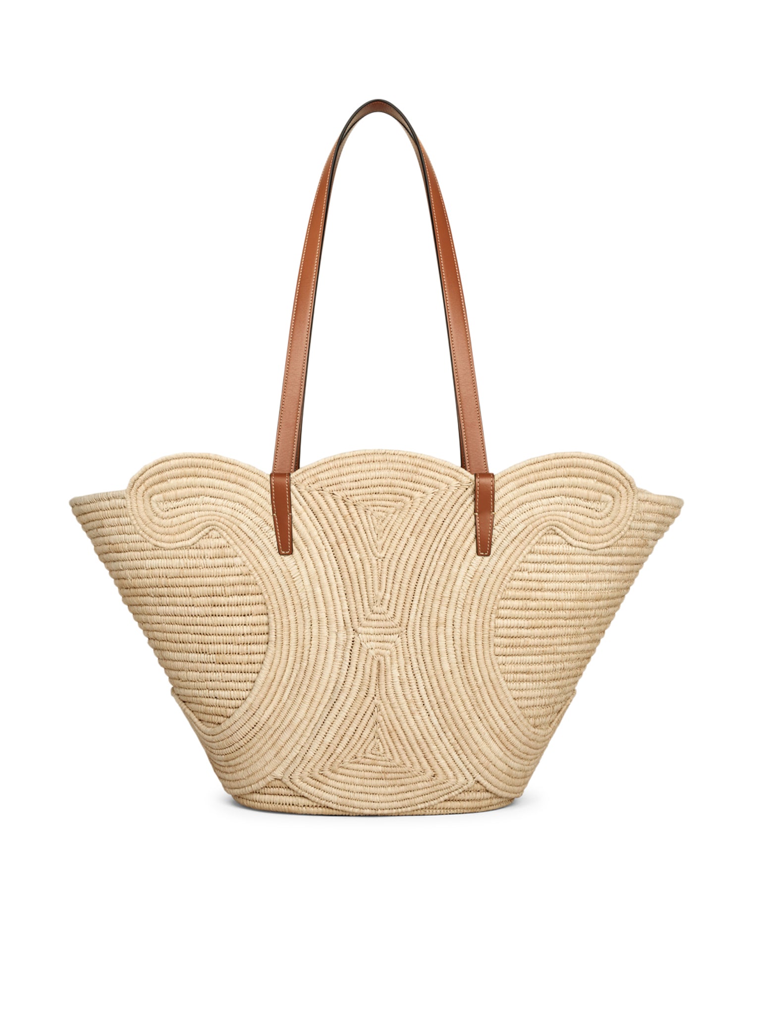 CELINE CLASSIC PANIER MEDIUM TRIOMPHE WOVEN BAG IN RAFFIA AND CALFSKIN