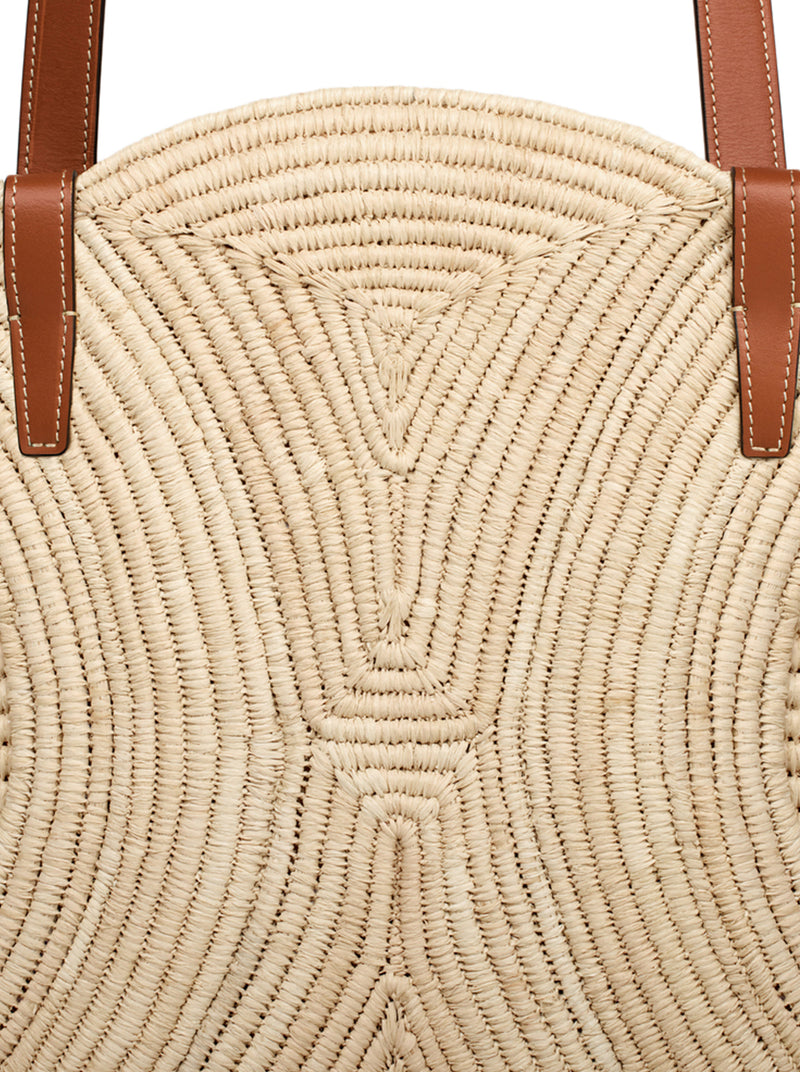 CELINE CLASSIC PANIER MEDIUM TRIOMPHE WOVEN BAG IN RAFFIA AND CALFSKIN