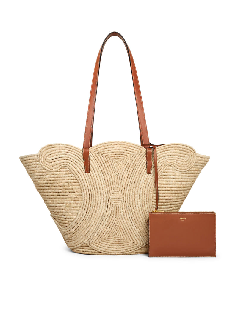 CELINE CLASSIC PANIER MEDIUM TRIOMPHE WOVEN BAG IN RAFFIA AND CALFSKIN