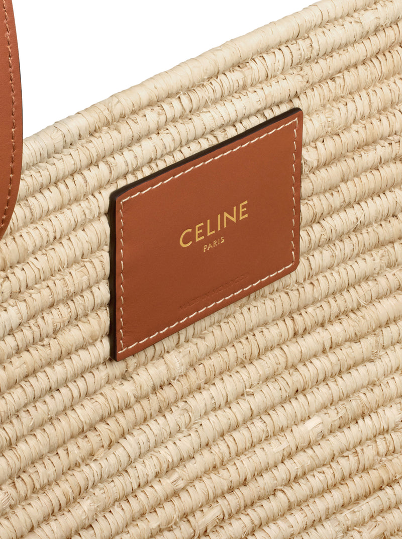 CELINE CLASSIC PANIER MEDIUM TRIOMPHE WOVEN BAG IN RAFFIA AND CALFSKIN