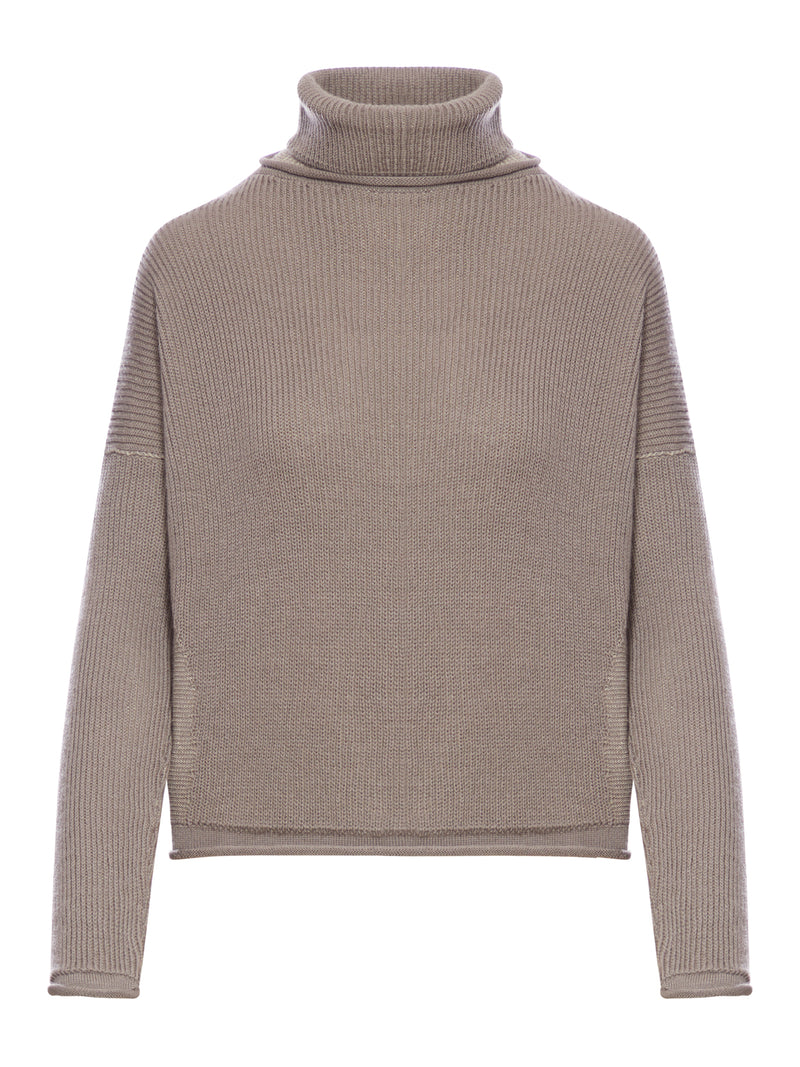 Two-tone ribbed wool and linen turtleneck