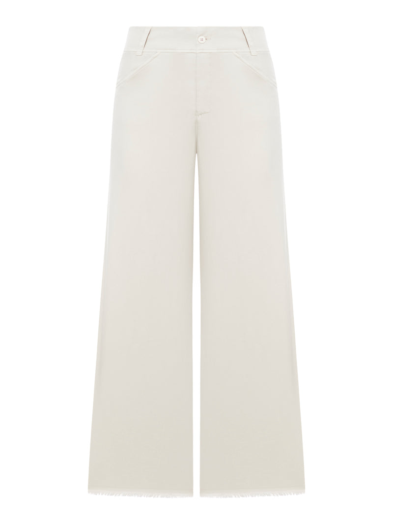 Wide leg trousers with raw cut at the bottom in viscose and stretch cotton