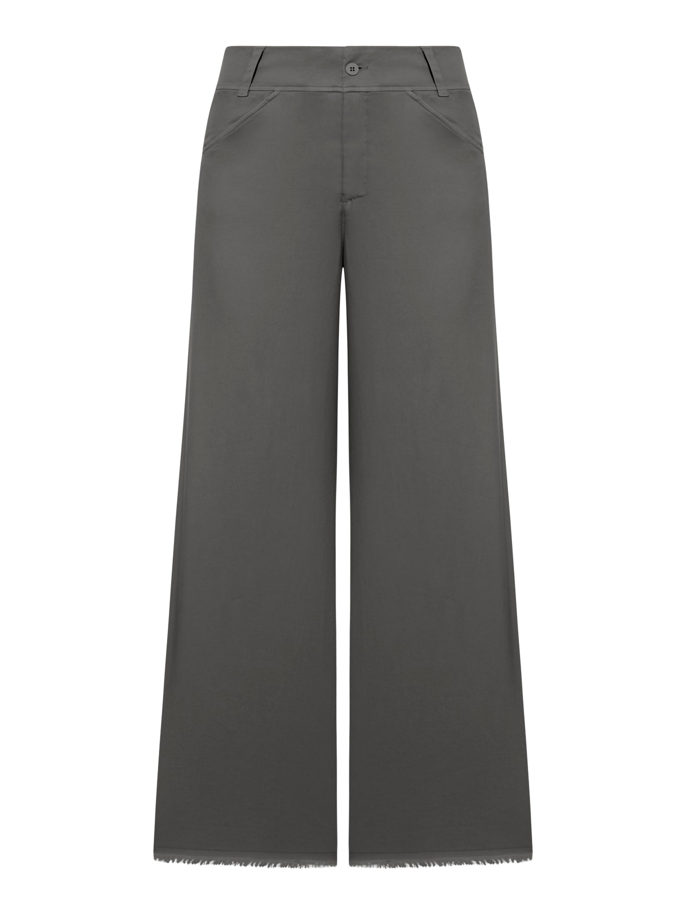 Wide leg trousers with raw cut at the bottom in viscose and stretch cotton