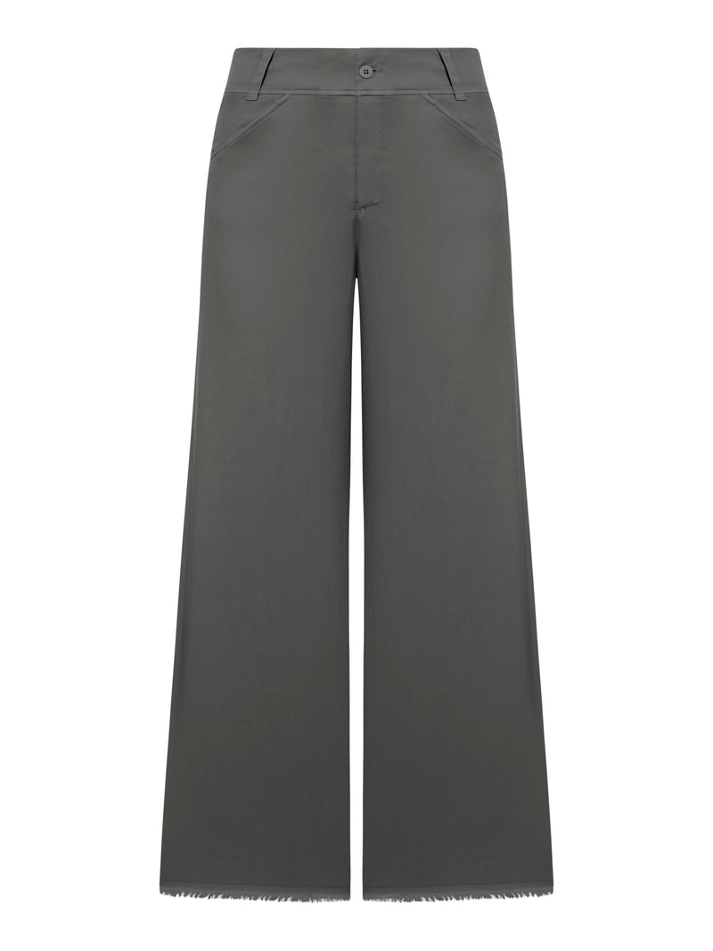 Wide leg trousers with raw cut at the bottom in viscose and stretch cotton