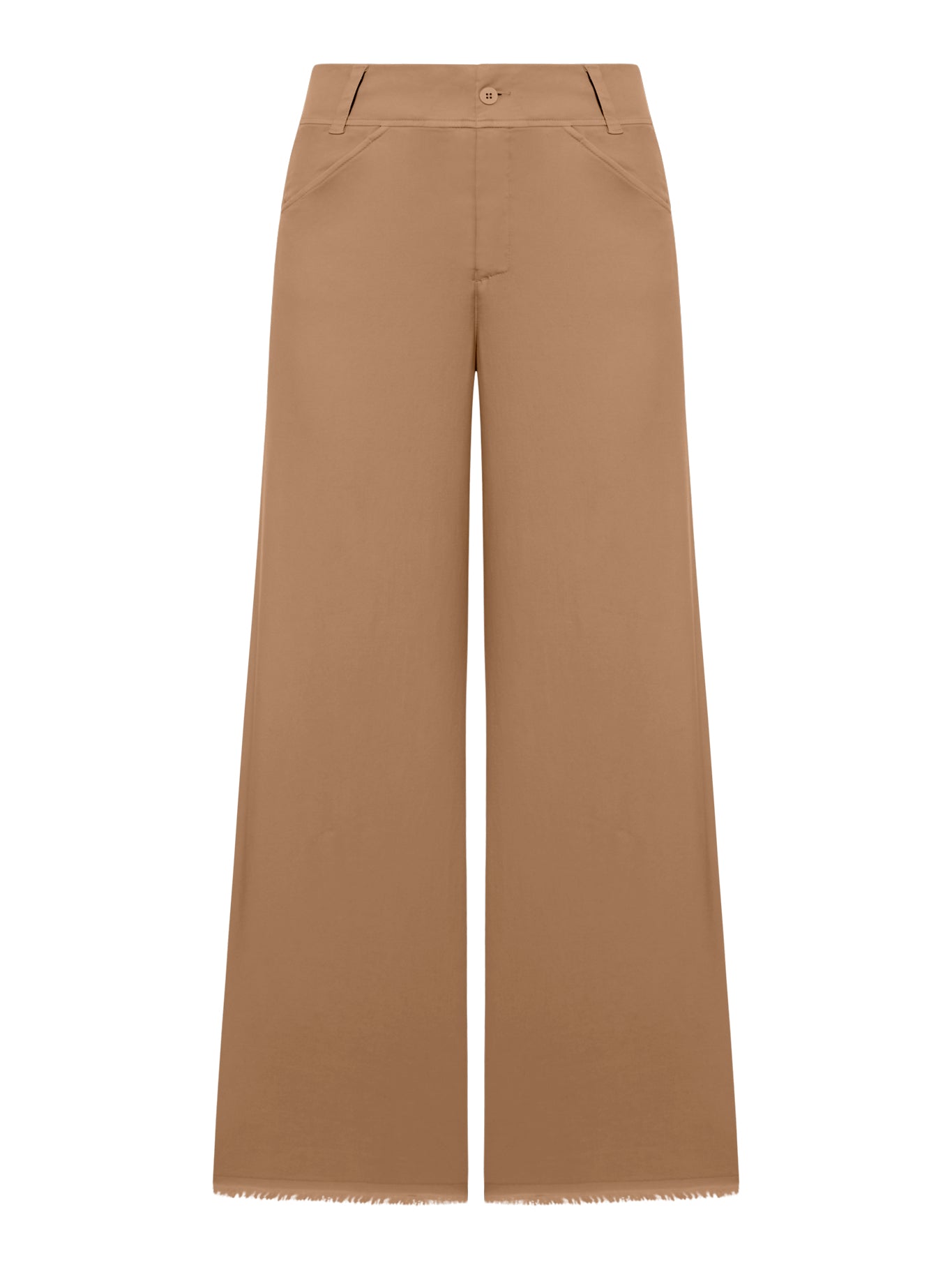 Wide leg trousers with raw cut at the bottom in viscose and stretch cotton