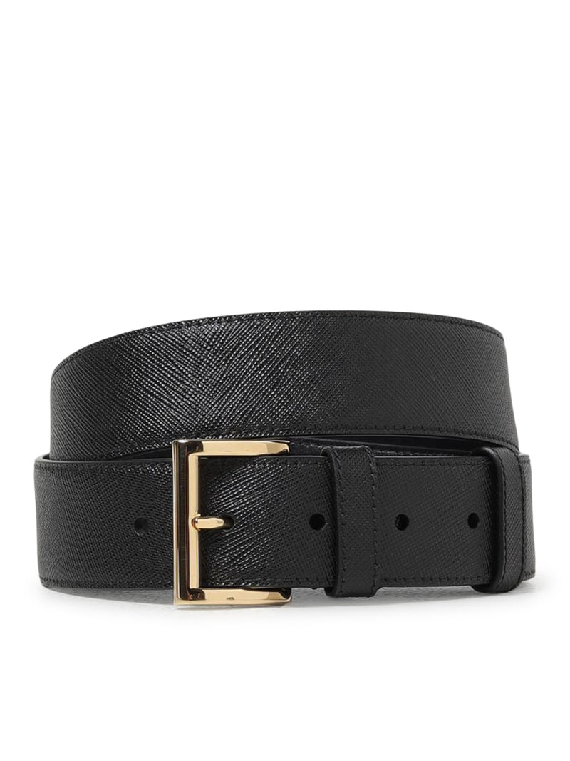 SAFFIANO BELT WITH LOGO PLATE
