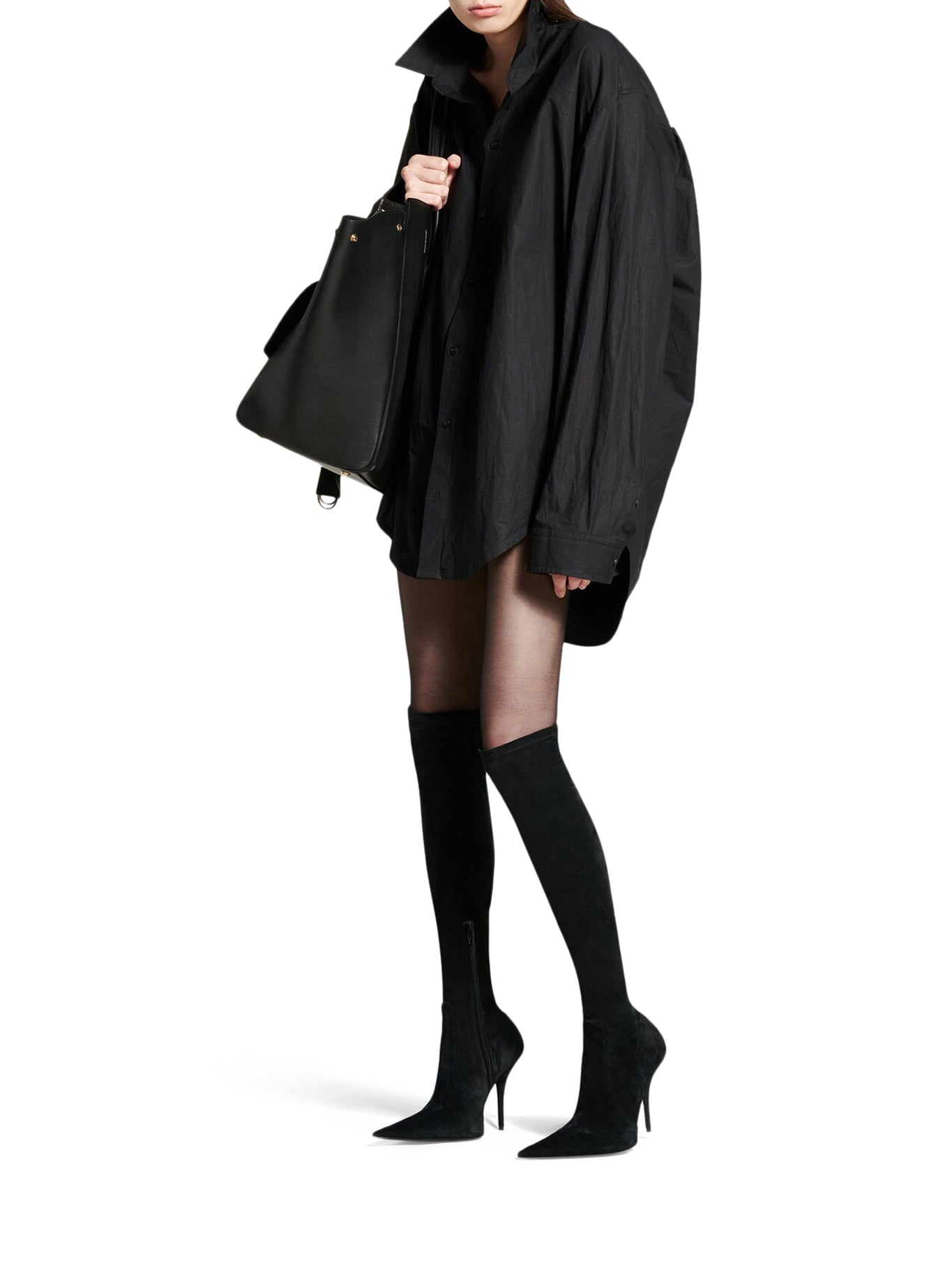 WOMEN`S SUSPENDED SHIRT EFFECT DRESS IN BLACK