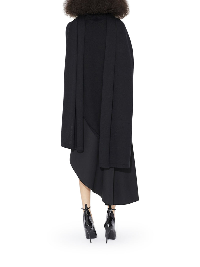 ASYMMETRICAL KNITTED CAPE PULLOVER