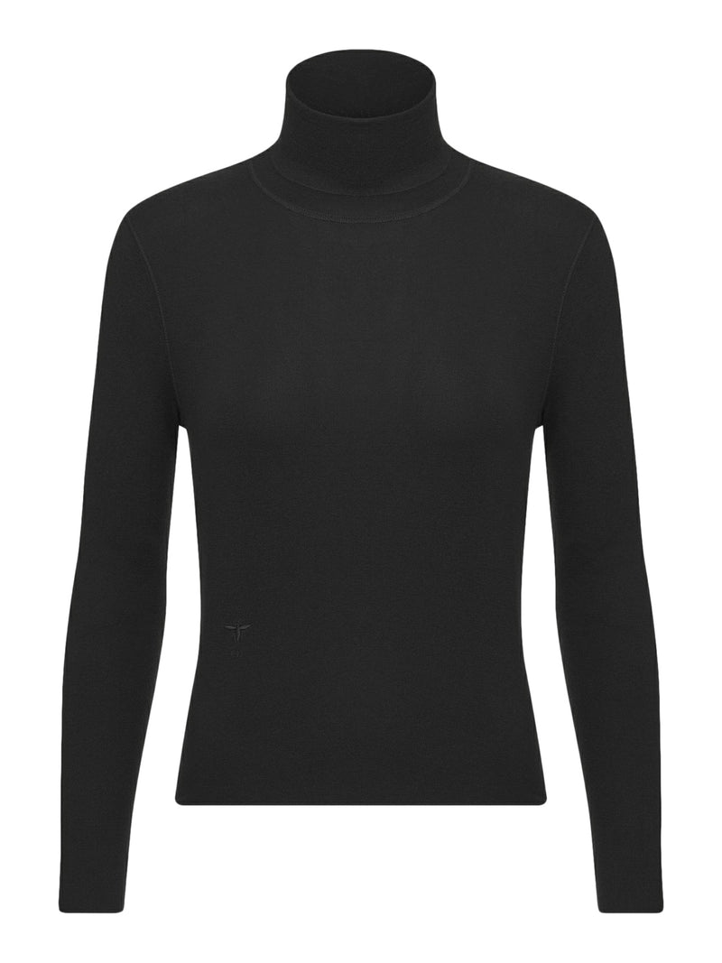 Black ribbed silk and cashmere sweater