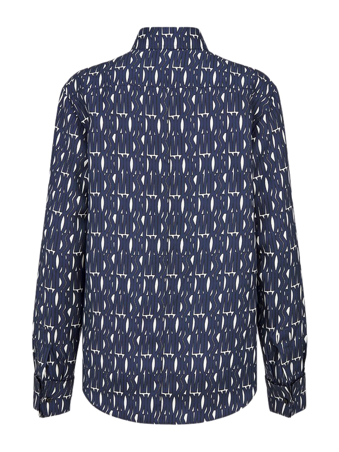 White silk twill blouse with navy blue Miss Dior Allover pattern