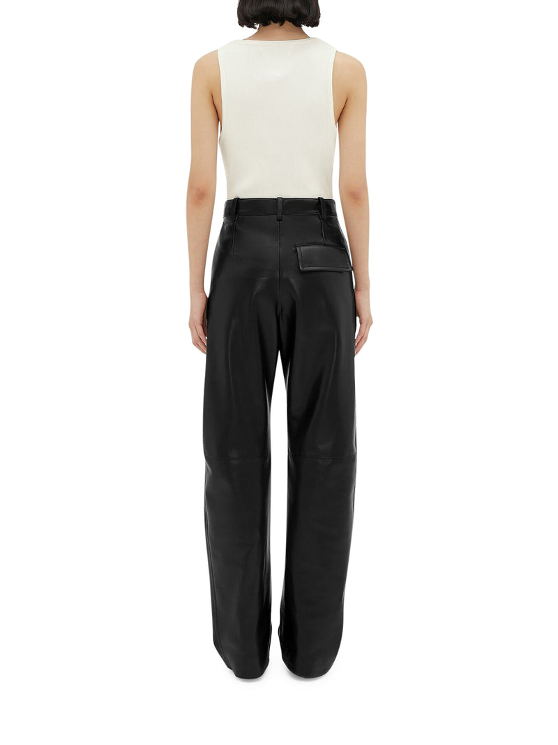 Leather trousers with rounded cut