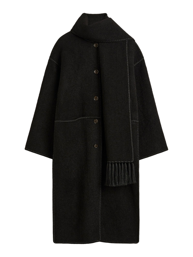 Embroidered scarf coat black