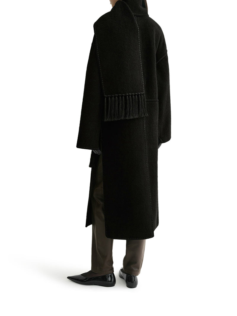 Embroidered scarf coat black