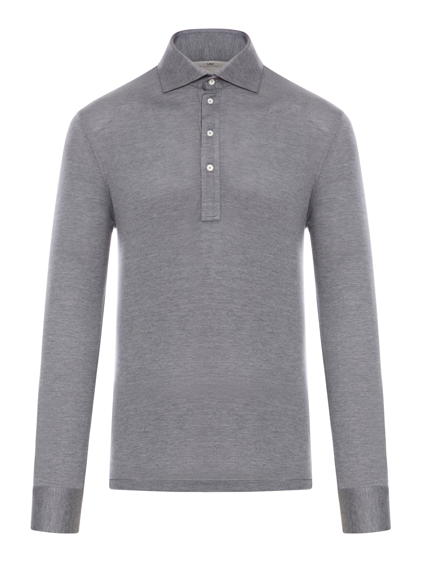 Long-sleeved polo shirt in light silk and cotton jersey with shirt collar