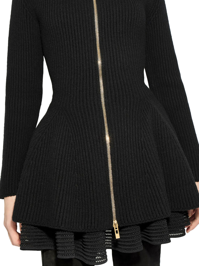 FLARED CARDIGAN IN RIBBED KNIT