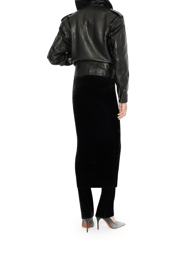 HOODED BIKER JACKET IN PATINATED NAPPA LEATHER