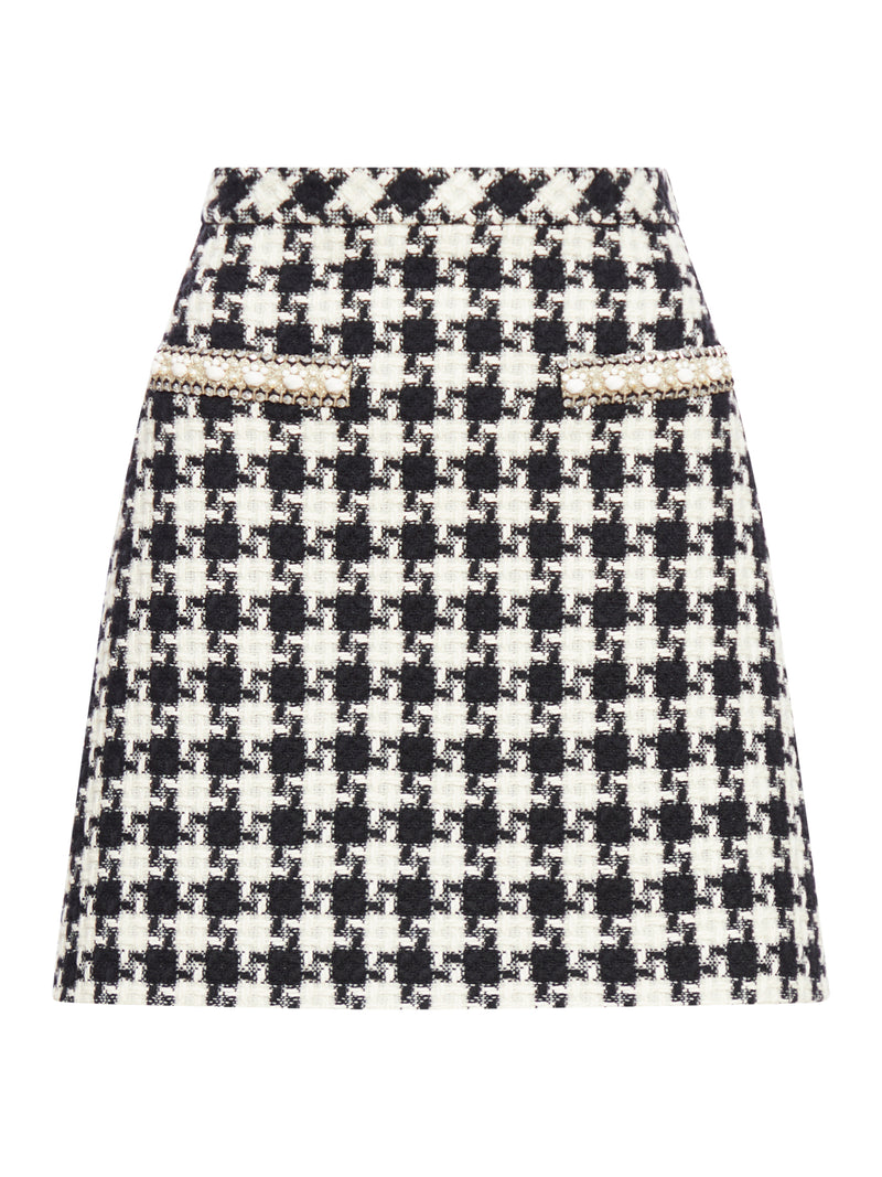 EMBROIDERED DAMIER LIGHT TWEED SKIRT