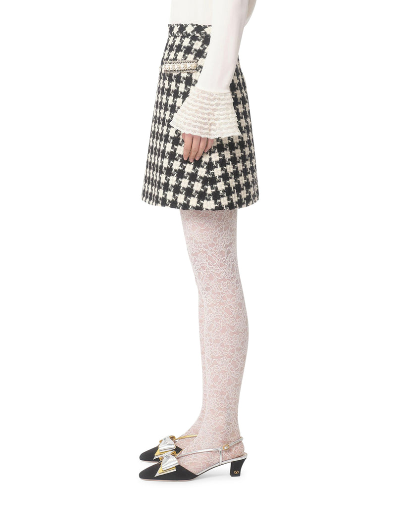 EMBROIDERED DAMIER LIGHT TWEED SKIRT