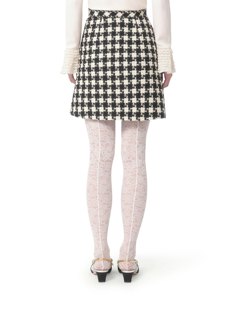 EMBROIDERED DAMIER LIGHT TWEED SKIRT