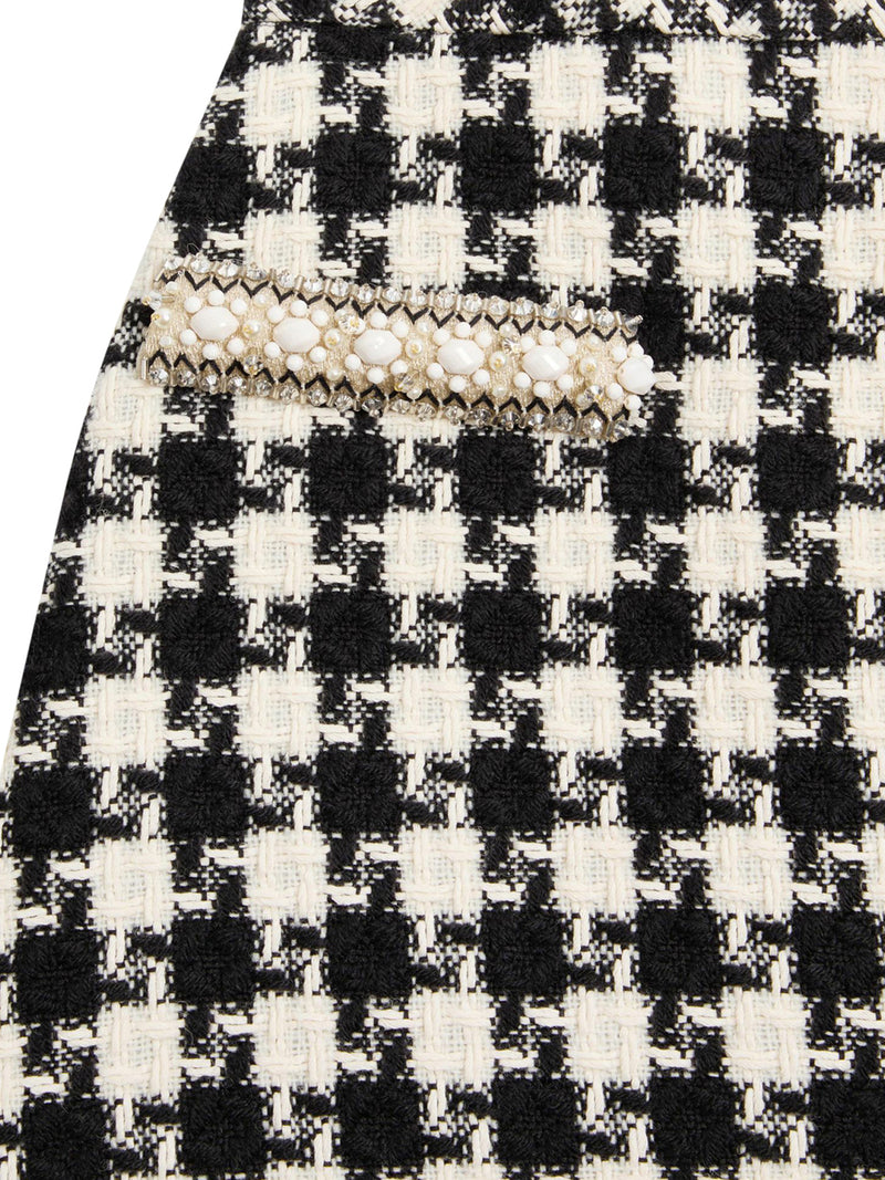 EMBROIDERED DAMIER LIGHT TWEED SKIRT