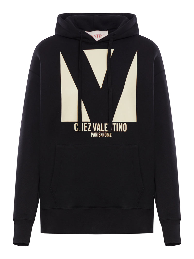 CHEZ VALENTINO PRINT COTTON HOODIE FOR WOMEN