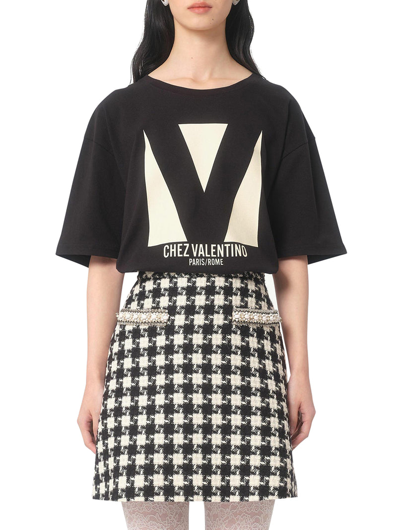 CHEZ VALENTINO PRINT COTTON JERSEY T-SHIRT