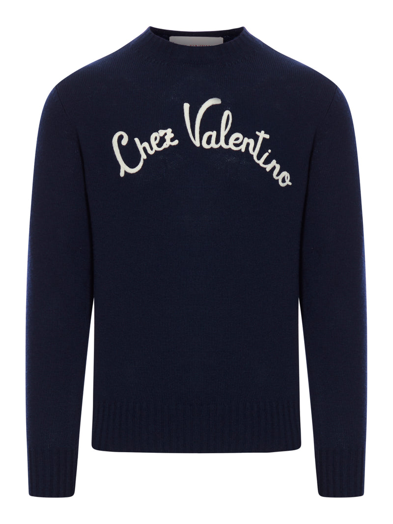 CREWNECK WOOL SWEATER WITH CHEZ VALENTINO EMBROIDERY