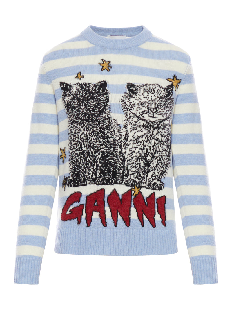 BLUE STRIPED GRAPHIC CAT JUMPER