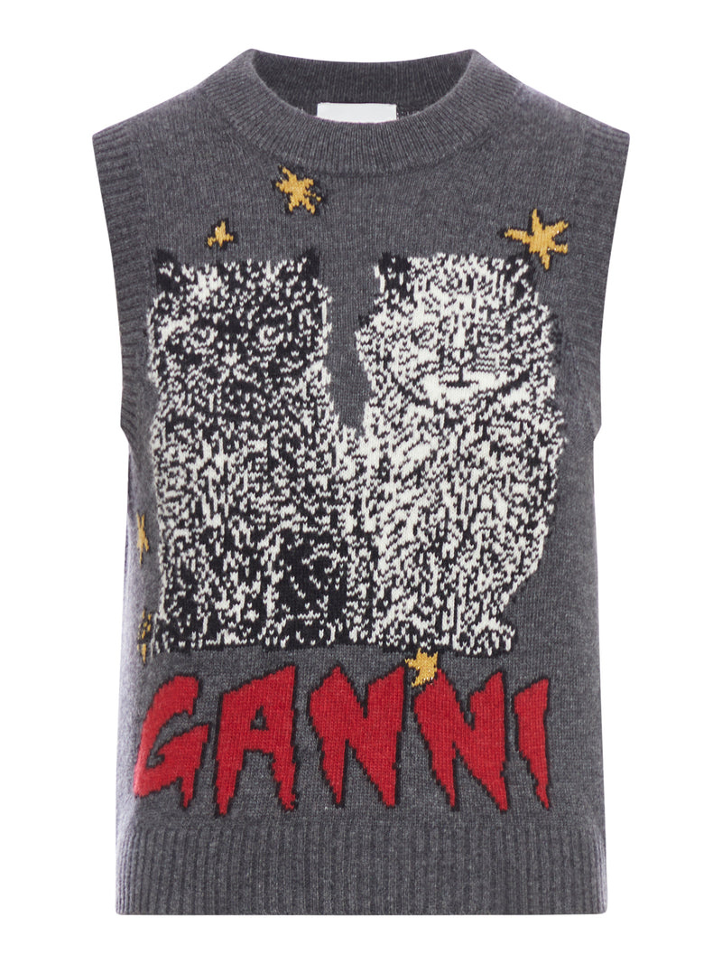 GREY GRAPHIC CATS VEST