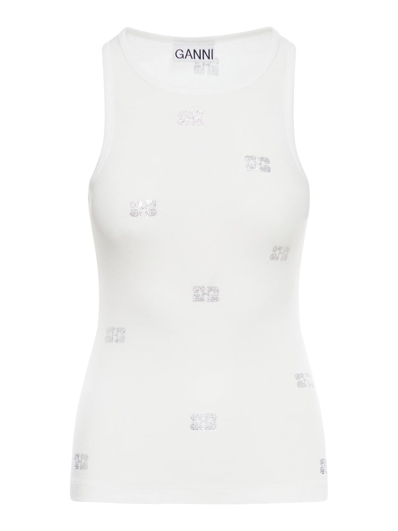 WHITE RHINESTONE BUTTERFLY TANK TOP