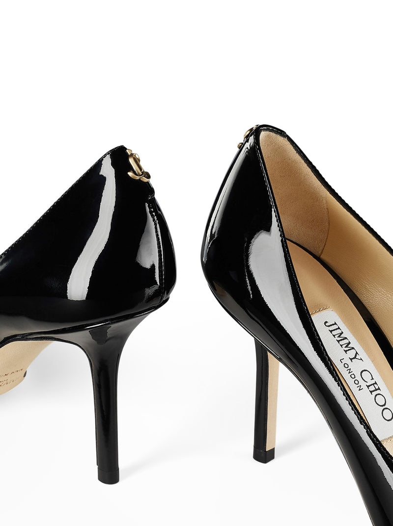 Patent Leather Pointy Toe pumpss with JC Emblem