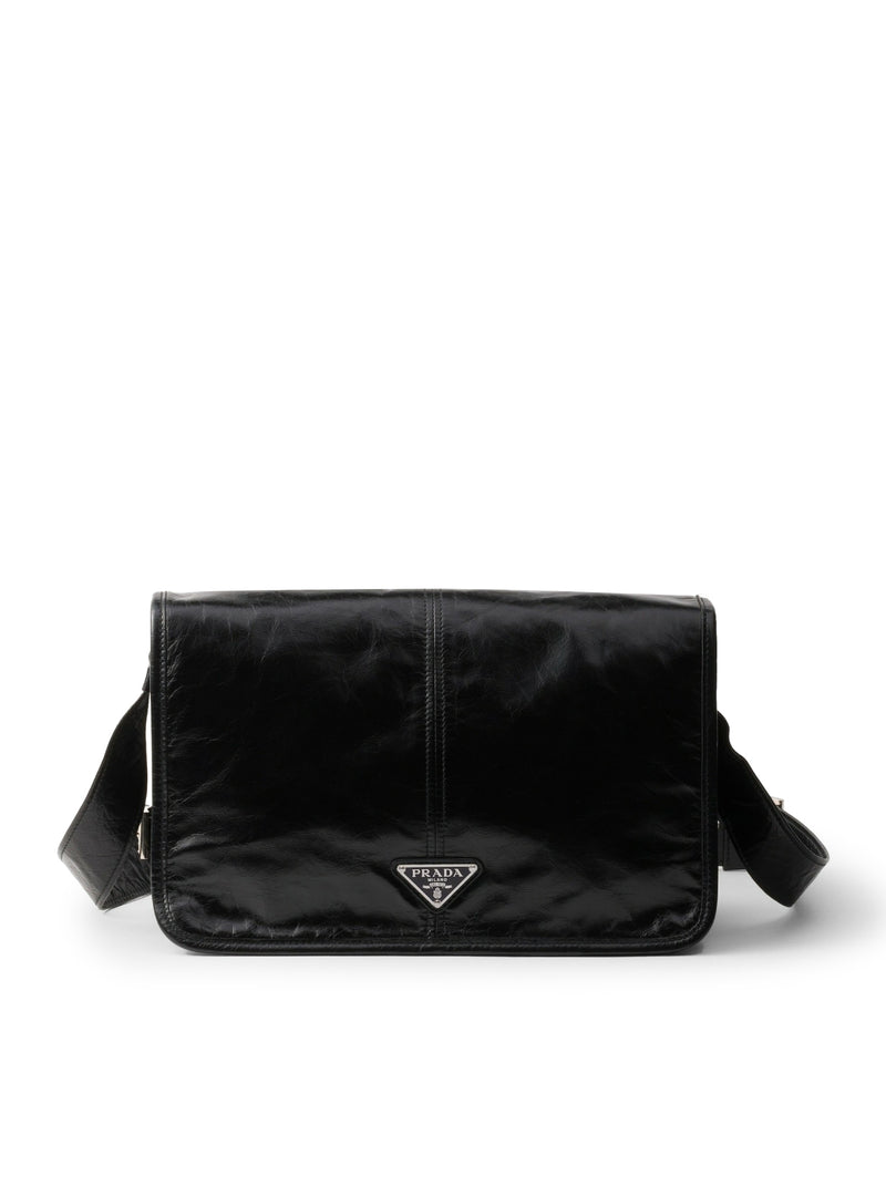 Leather shoulder bag with flap