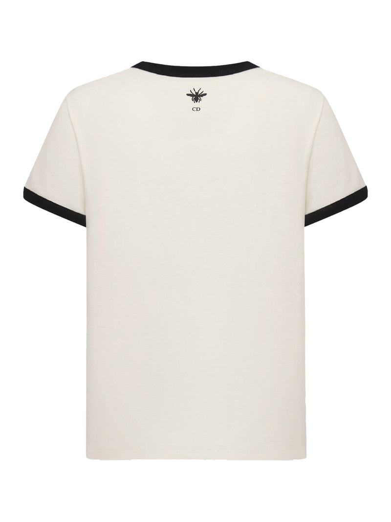 Black and white cotton and linen jersey T-shirt