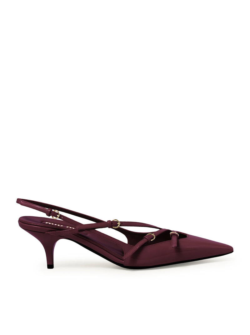 Patent leather slingback pumps with buckles