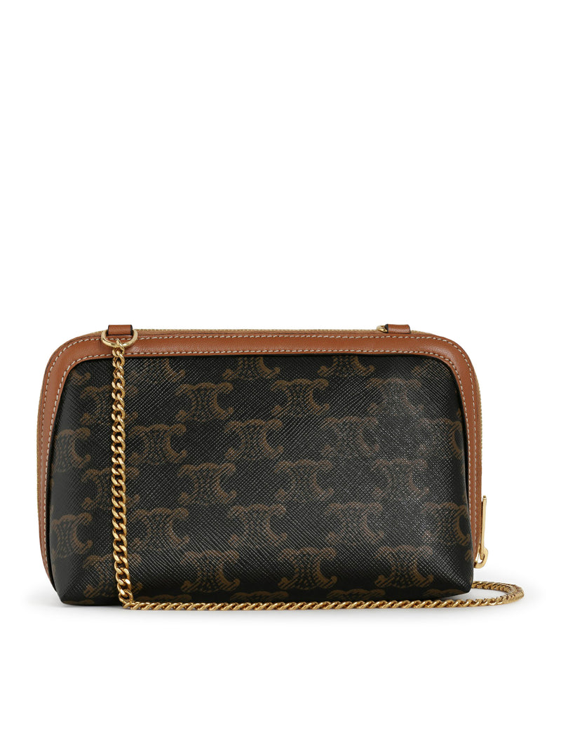 TRIOMPHE CANVAS AND LAMBSKIN CLUTCH WITH CHAIN