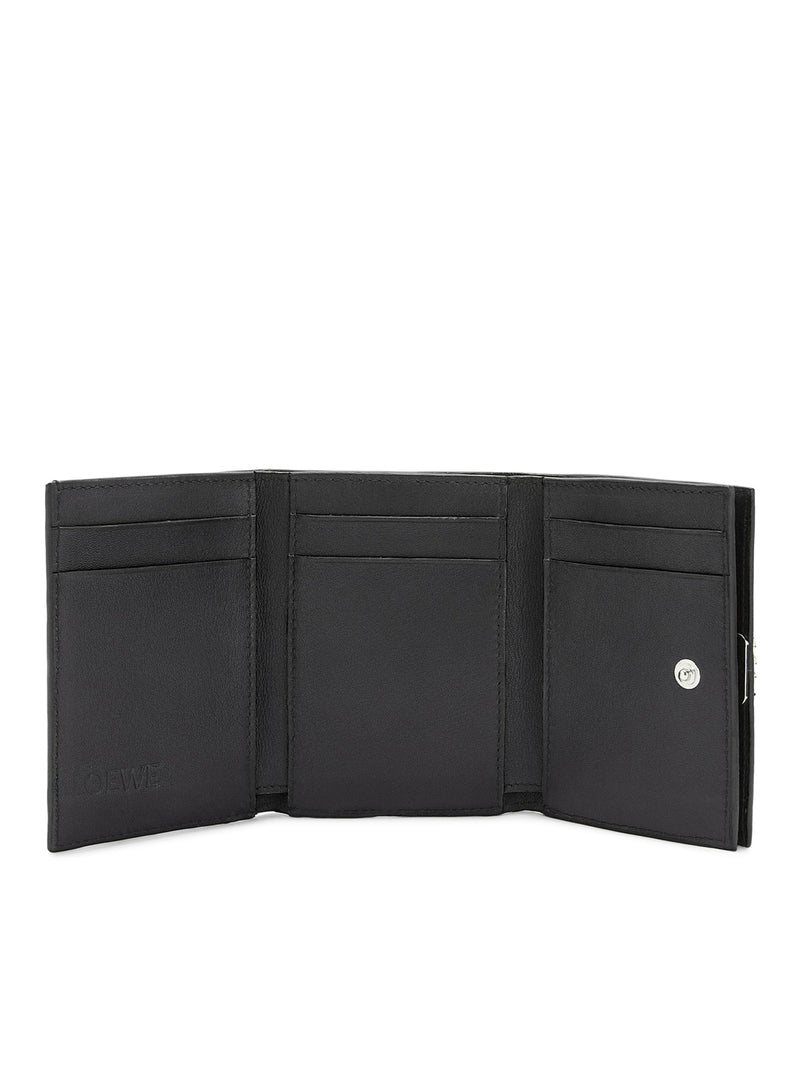 Anagram trifold wallet in pebble grain calfskin