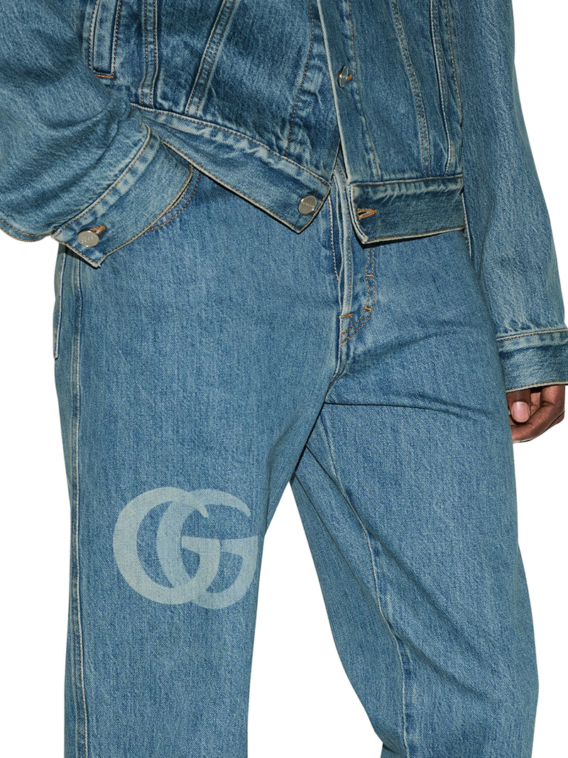 DENIM PANTS WITH LASER-CUT DOUBLE G