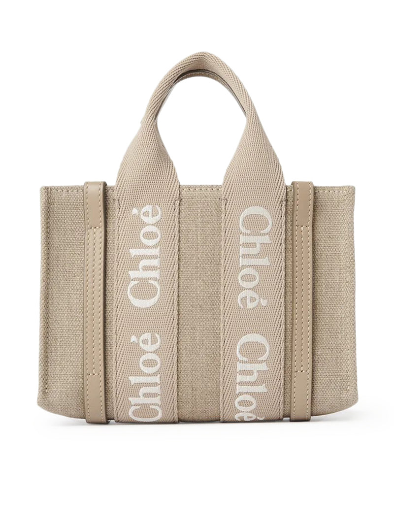 TOTE BAG MINI WOODY IN LINEN AND LEATHER