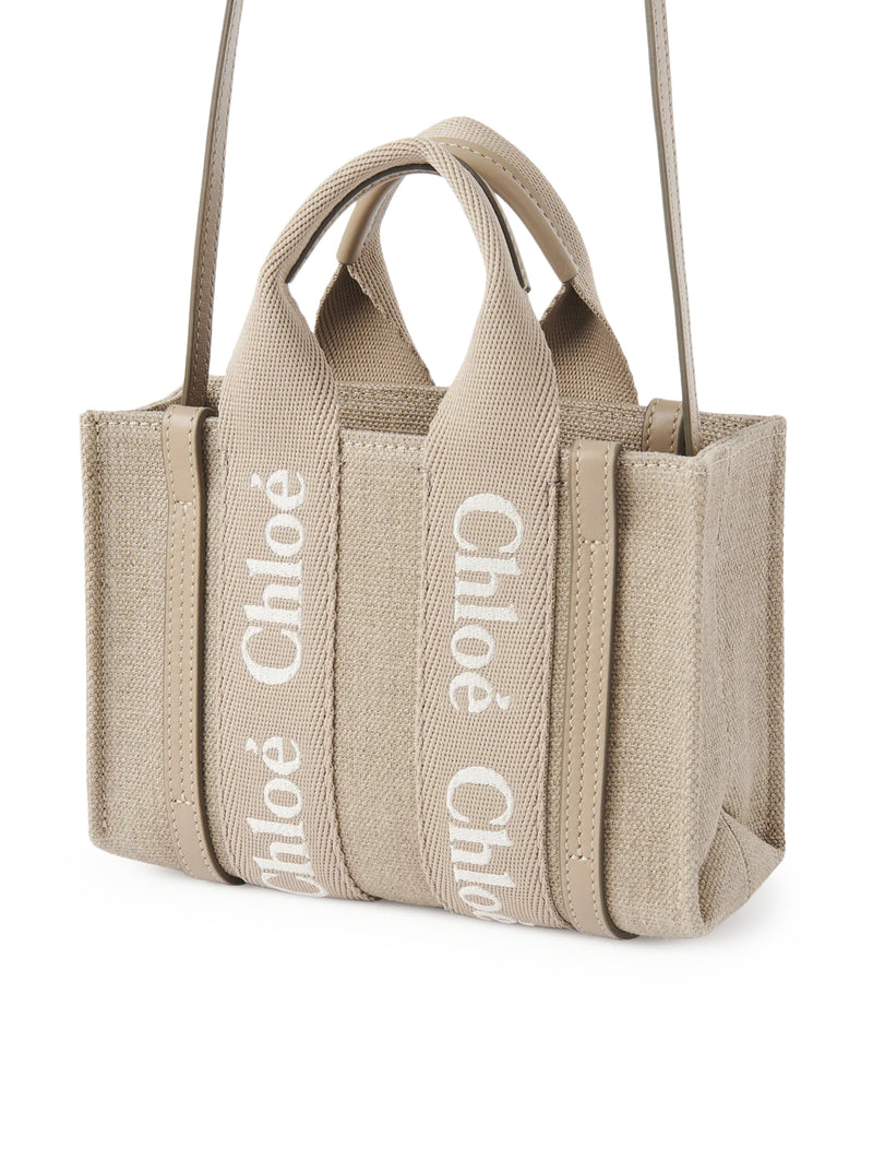 TOTE BAG MINI WOODY IN LINEN AND LEATHER