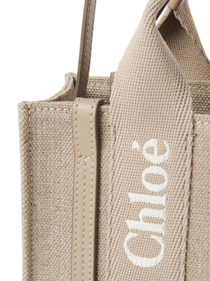 TOTE BAG MINI WOODY IN LINEN AND LEATHER