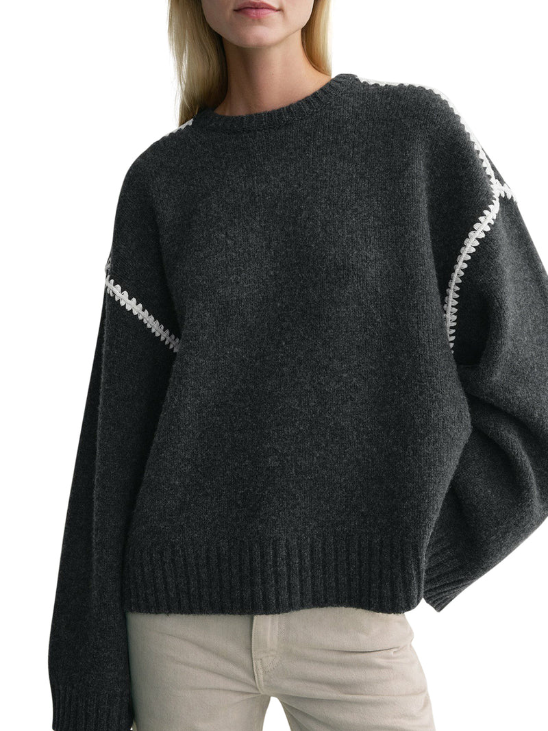 Embroidered wool cashmere knit