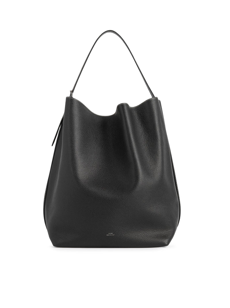 Belted tote black grain