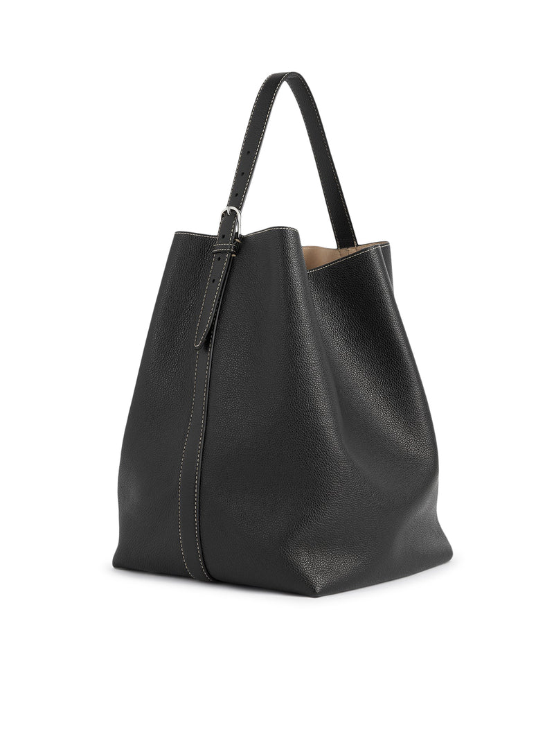 Belted tote black grain