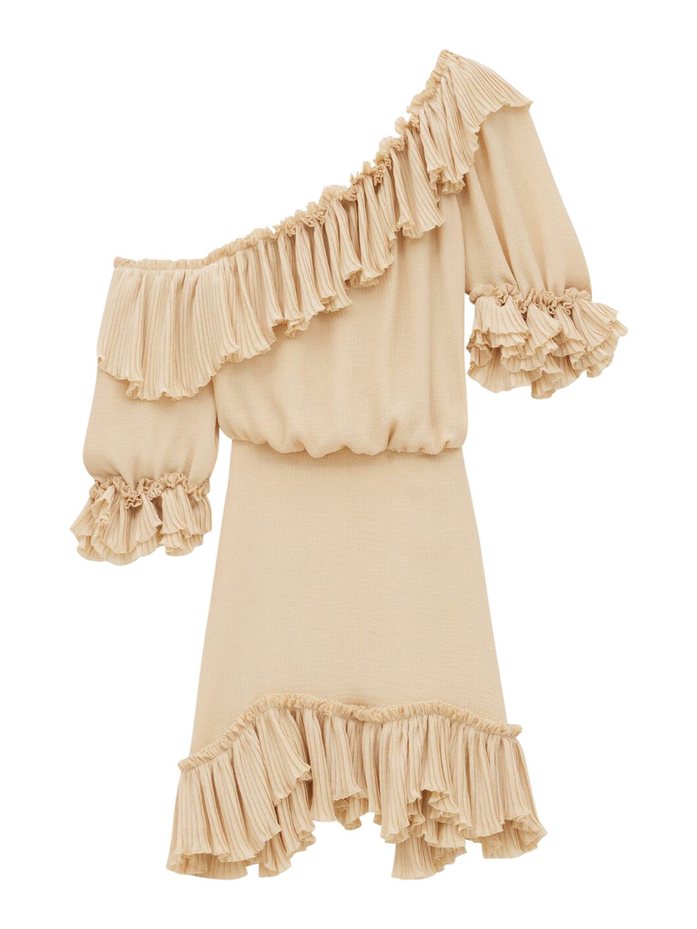 SILK CREPE MUSLIN RUFFLED DRESS