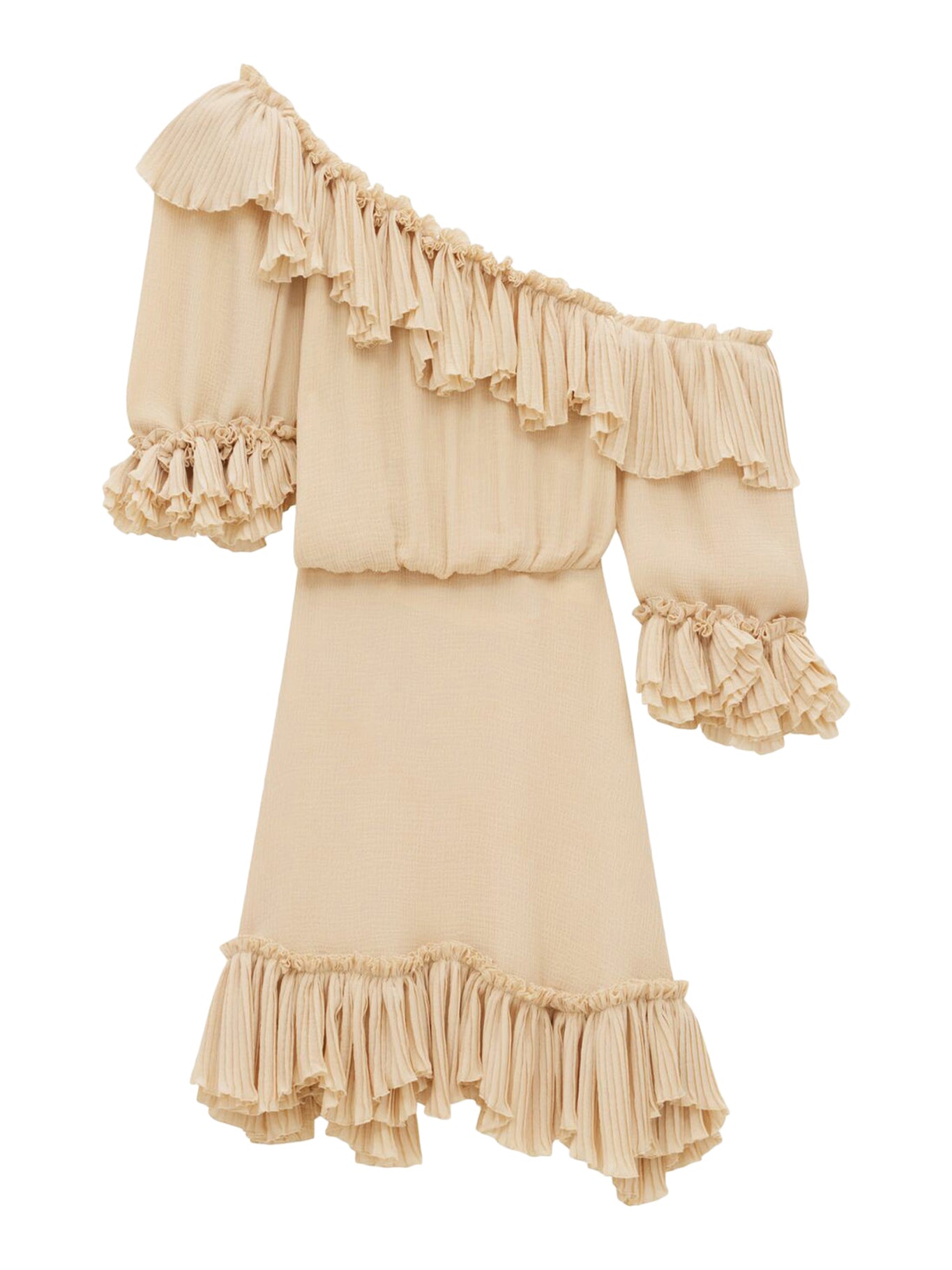 SILK CREPE MUSLIN RUFFLED DRESS